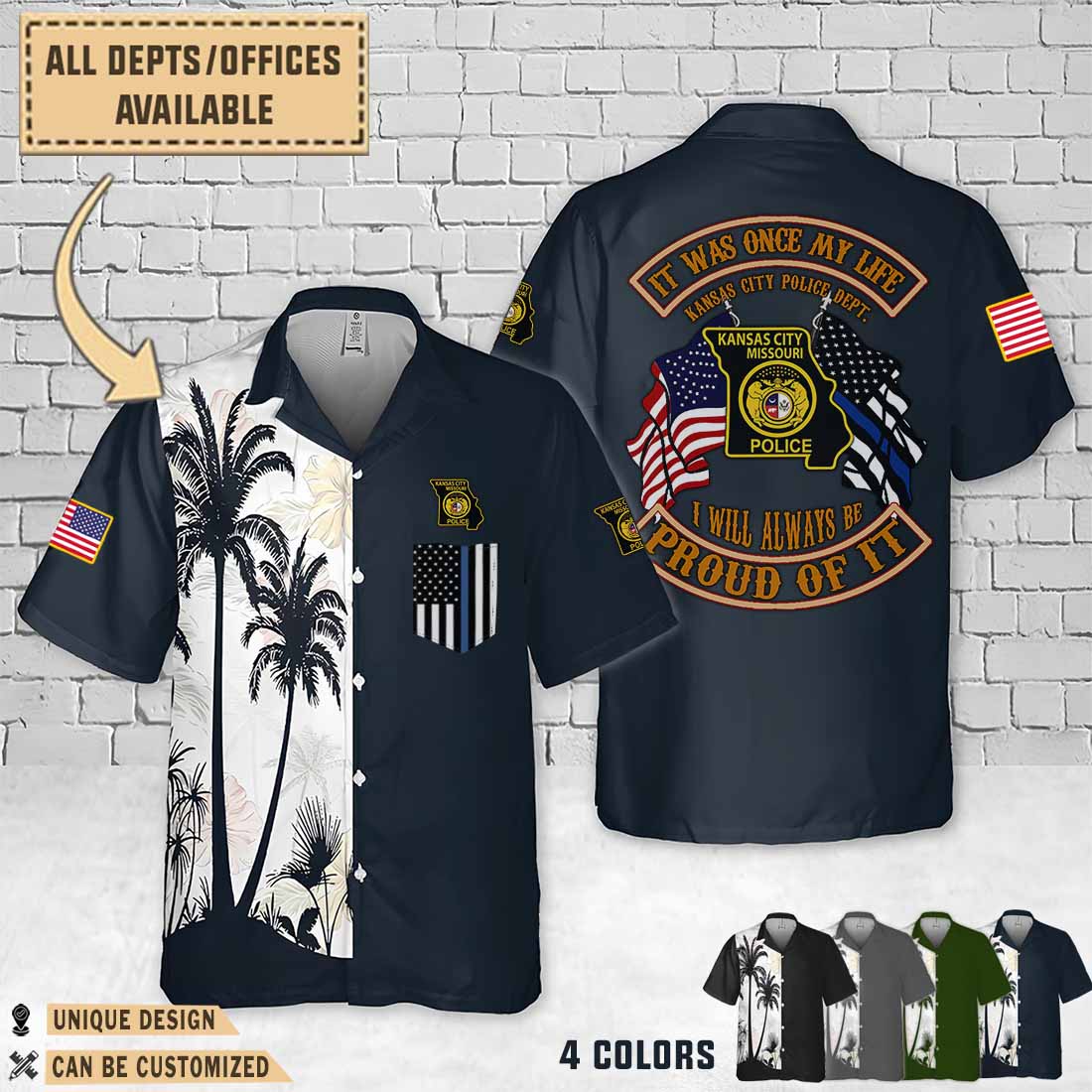 kansas city police department msdual flag hawaiian shirt e302y