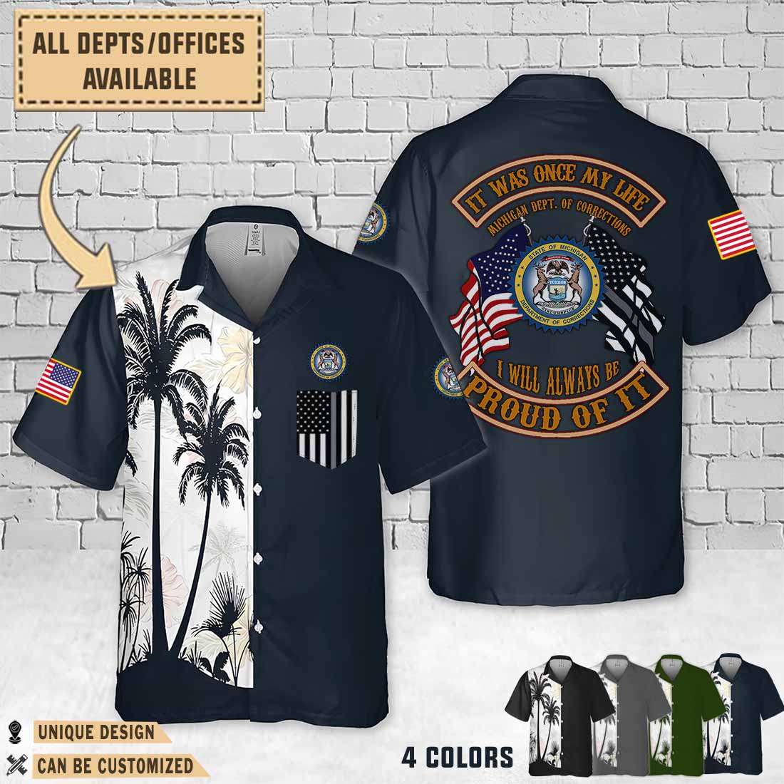 michigan department of corrections mipalm tree hawaiian shirt