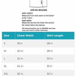 size chart AOP 2D Tshirt