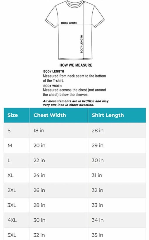 size chart AOP 2D Tshirt