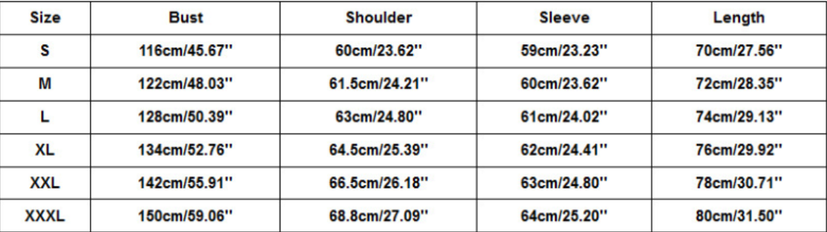 Web Sports Sweatshirt Size Chart