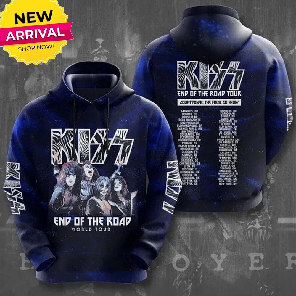 kiss rock band music end of the road world tour 3d hoodie