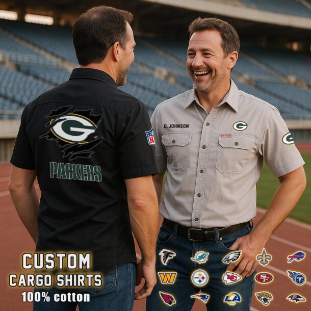 green bay packerscotton cargo shirts2 grysu