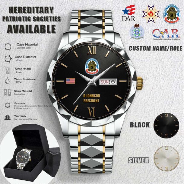 Cusotm Hereditary Patriotic Societies Stainless Steel Watch 4