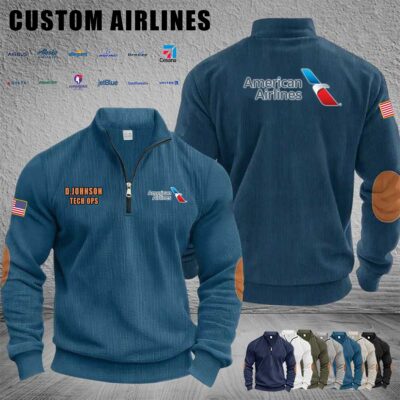 Cusotm US Airlines Stand Collar Halfzip Hoodie 4