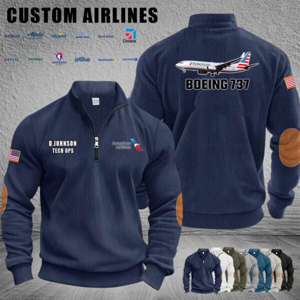 Cusotm US Airlines Stand Collar Halfzip Hoodie 7