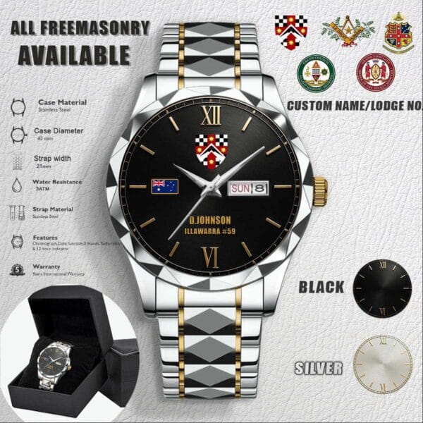 Custom Lodge Freemasonry AUS Stainless Steel Watch 1