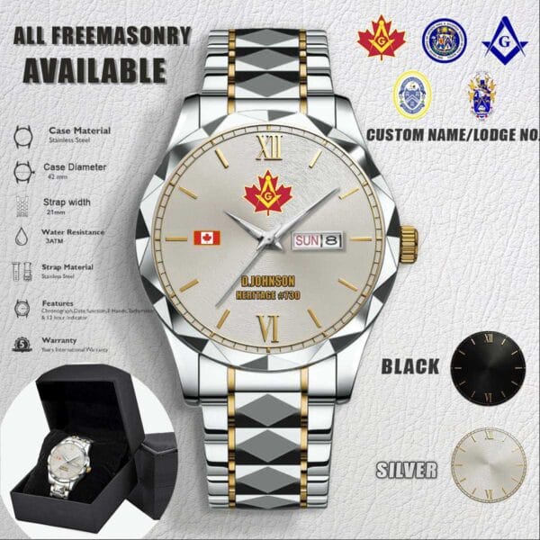 Custom Lodge Freemasonry CA Flag Stainless Steel Watch 2