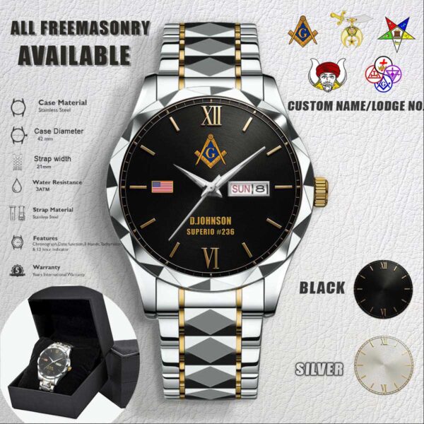 Custom Lodge Freemasonry US Flag Stainless Steel Watch 1 1