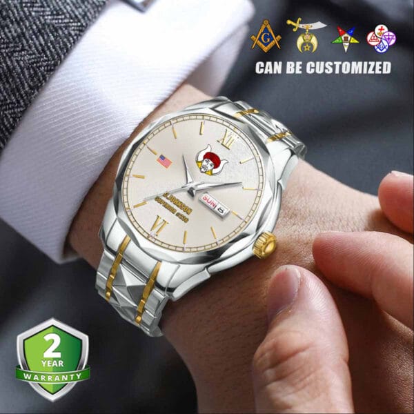 Custom Lodge Freemasonry US Flag Stainless Steel Watch 2