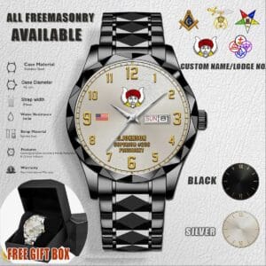 Custom Lodge Freemasonry US Flag Stainless Steel Watch 4 1