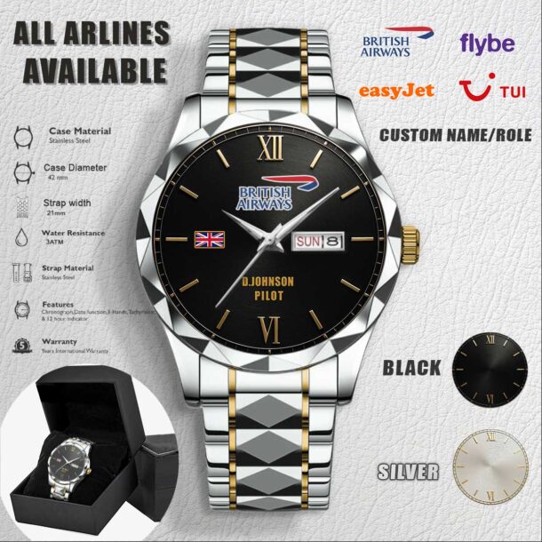 Custom UK Airlines Stainless Steel Watch 1