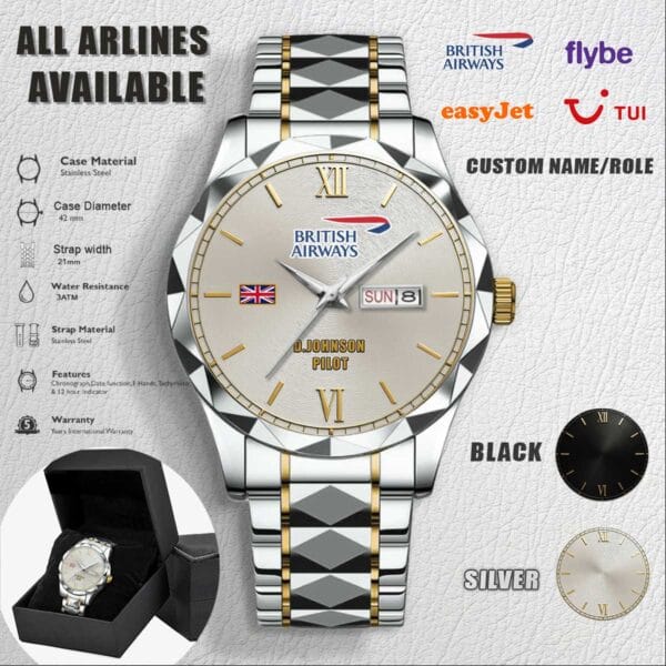 Custom UK Airlines Stainless Steel Watch 4