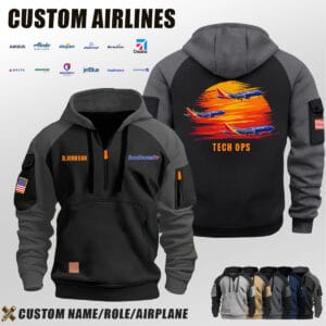 Custom US Airlines Half Zip Hoodie