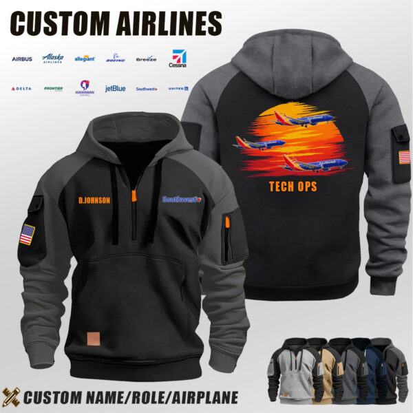 Custom US Airlines Half Zip Hoodie