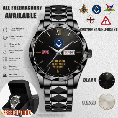 Custom UK Freemasonry Stainless Steel Watch 1
