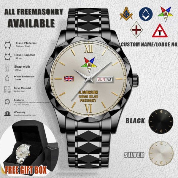 Custom UK Freemasonry Stainless Steel Watch 3
