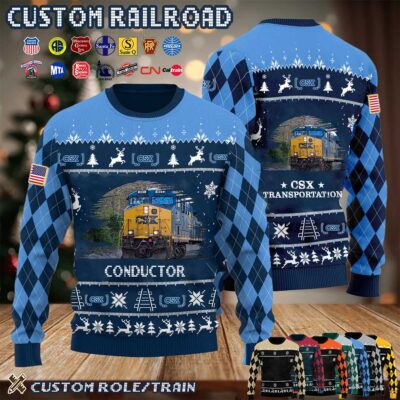 Cusotm US Railroad Ugly Sweater 2