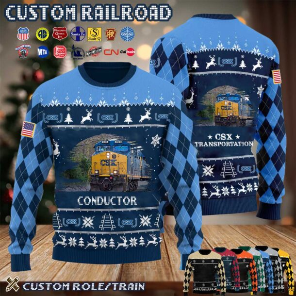 Cusotm US Railroad Ugly Sweater 2