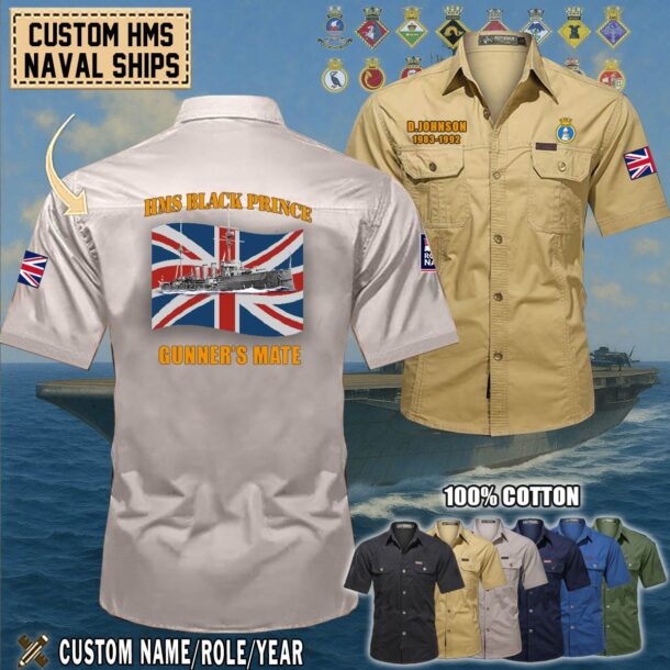 Custom HMS Ship Flag Cotton Cargo Shirts 3