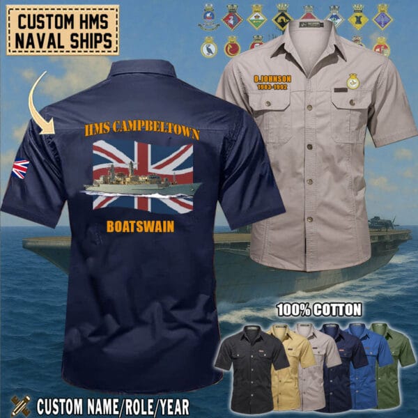 Custom HMS Ship Flag Cotton Cargo Shirts
