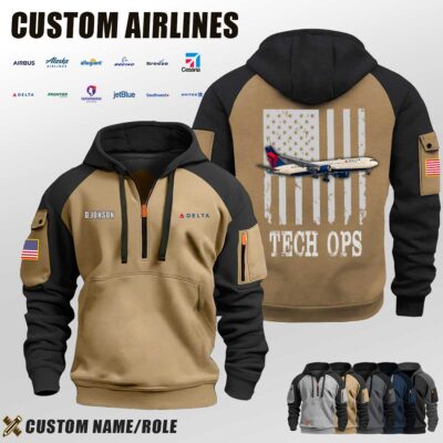 Custom US Airlines Flag Halfzip Hoodie 3