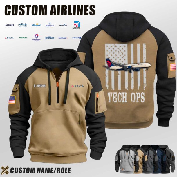 Custom US Airlines Flag Halfzip Hoodie 3