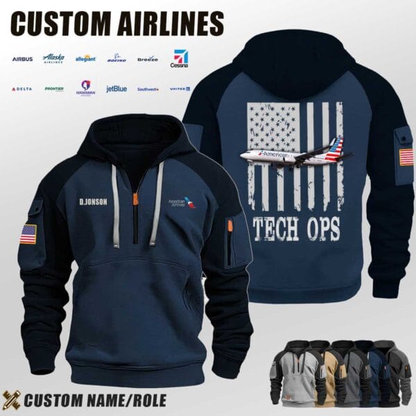Custom US Airlines Flag Halfzip Hoodie 5