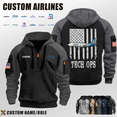 Custom US Airlines Flag Halfzip Hoodie 6 Jpg