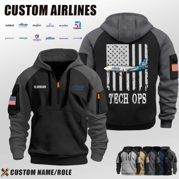 Custom US Airlines Flag Halfzip Hoodie 6 Jpg
