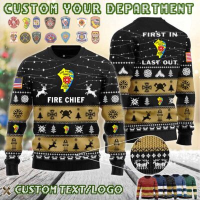 Custom US FireFighter First In Last Out Ugly Sweater 4