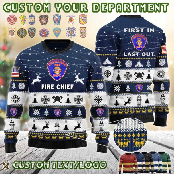 Custom US FireFighter First In Last Out Ugly Sweater 5