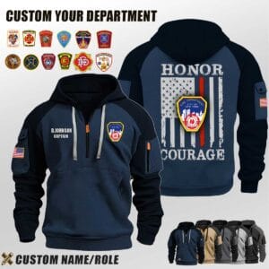 Custom US Firefighter Flag Halfzip Hoodie 2