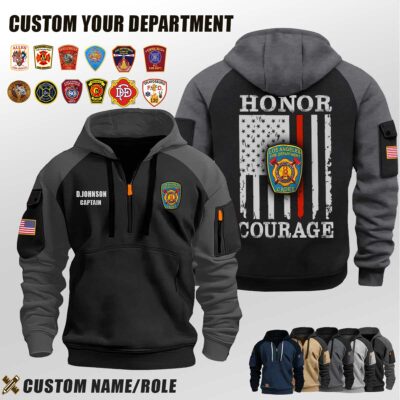 Custom US Firefighter Flag Halfzip Hoodie 3