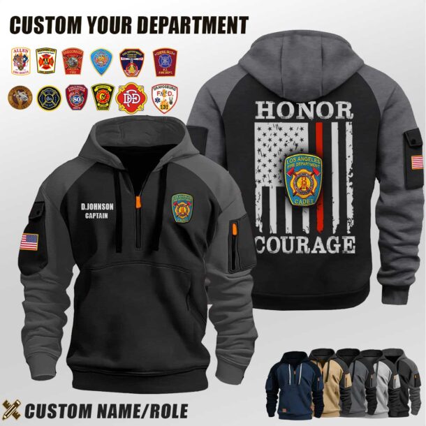 Custom US Firefighter Flag Halfzip Hoodie 3