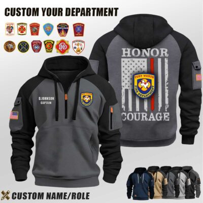 Custom US Firefighter Flag Halfzip Hoodie 4
