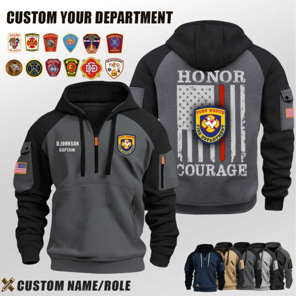 Custom US Firefighter Flag Halfzip Hoodie 4