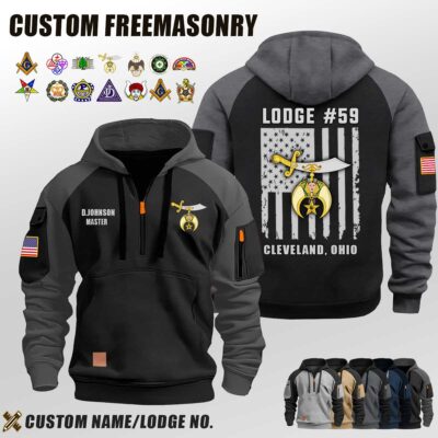 Custom US Freemasonry Flag Halfzip Hoodie 1