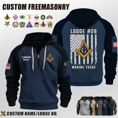 Custom US Freemasonry Flag Halfzip Hoodie 2 Jpg
