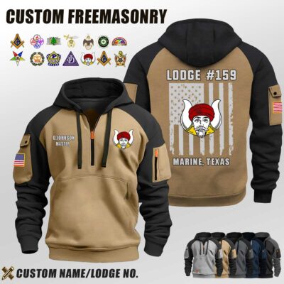 Custom US Freemasonry Flag Halfzip Hoodie 3 Jpg