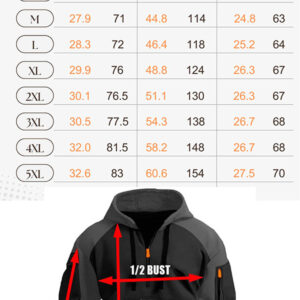 Web Halfzip Hoodie Sizechart
