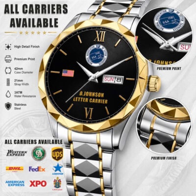 Luxury US carriers themed watch with black dial and gold accents.