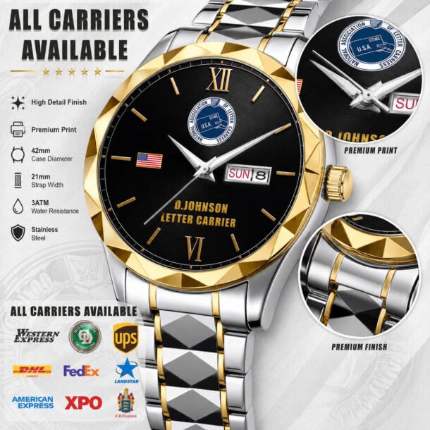 Luxury US carriers themed watch with black dial and gold accents.