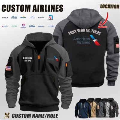 Custom US Airlines Location Halfzip Hoodie 2