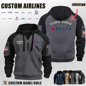 Custom US Airlines Location Halfzip Hoodie 3