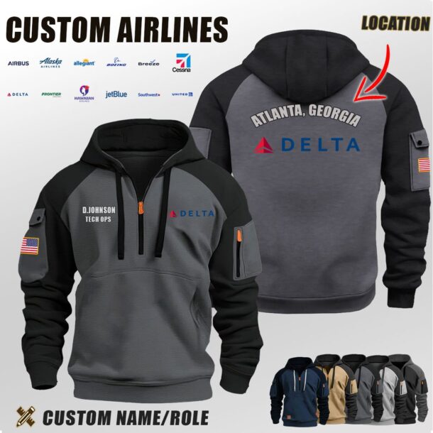 Custom US Airlines Location Halfzip Hoodie 3