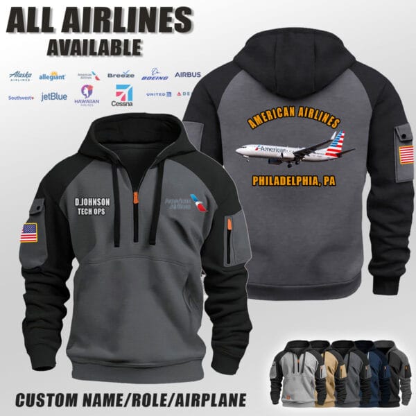 Custom US Airlines V03 Halfzip Hoodie 3 1