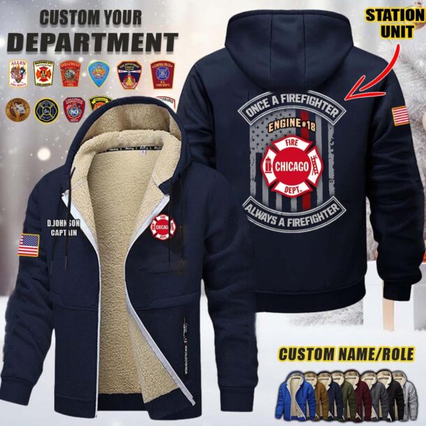 Custom US FIrefighter N2 Once A Firefighter Fleece Zip Hoodie 3