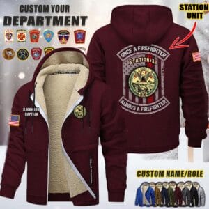 Custom US FIrefighter N2 Once A Firefighter Fleece Zip Hoodie 4