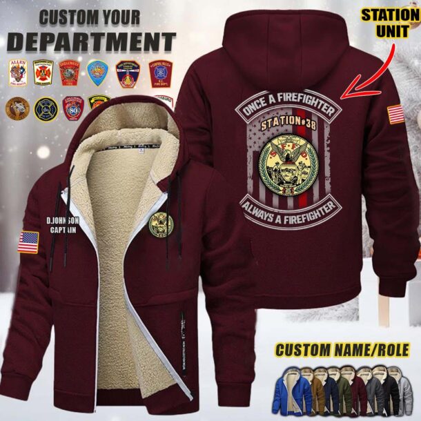 Custom US FIrefighter N2 Once A Firefighter Fleece Zip Hoodie 4
